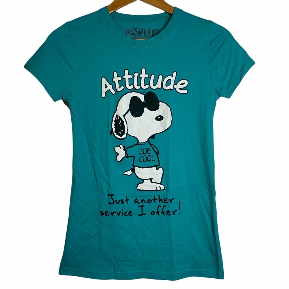 Peanuts Snoopy Teal Joe Cool Attitude Tee Shirt Cotton Medium M